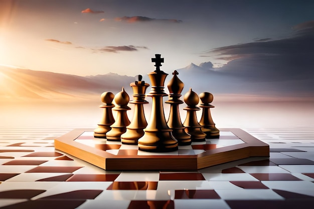 Un tablero de ajedrez con una gran pieza de ajedrez y la palabra ajedrez.