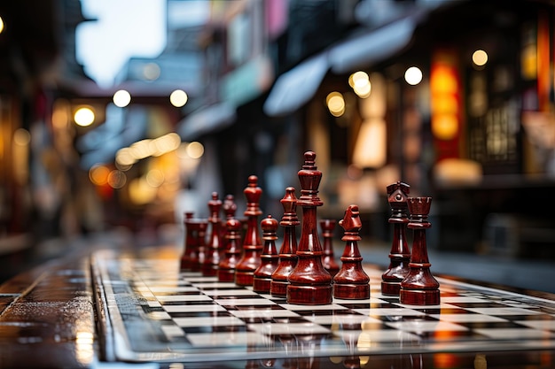 Tablero de ajedrez listo con piezas alineadas IA generativa