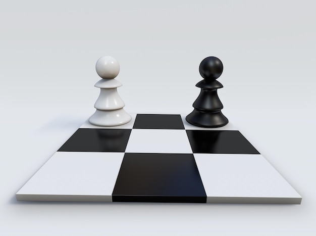 Un tablero de ajedrez con un peón blanco y negro y un peón blanco.