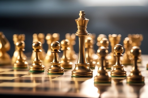 Tablero de ajedrez con táctica de estrategia empresarial y competición de un juego de ajedrez Negocios y liderazgo