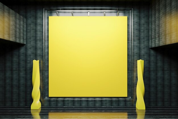 Foto tablero amarillo en blanco en interior negro mock up 3d render