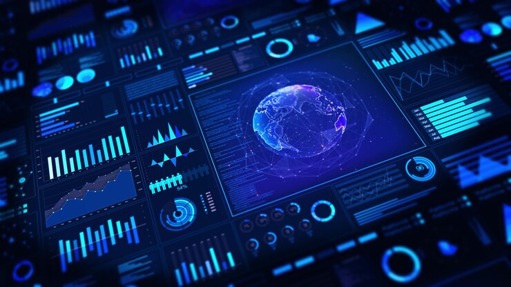 Tablero de análisis de datos digital con interfaz de tecnología de la información