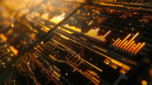 Tablero de análisis financiero abstracto con imágenes de datos naranjas generativas de IA