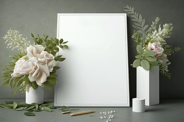 Tablero blanco de boda vacío Mockup rotafolio decoración de boda tema de boda IA generativa