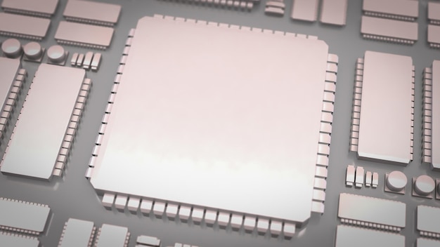 El tablero blanco de PCB para el concepto de tecnología de renderización 3D