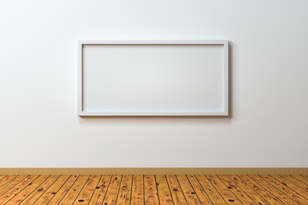 El tablero de caballete en blanco con renderizado 3d de fondo de piso de madera