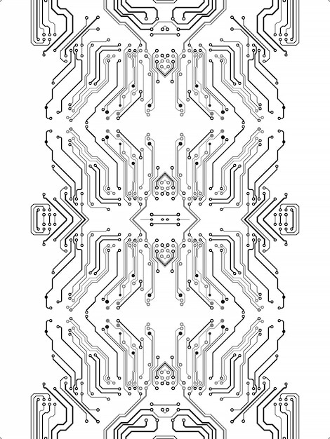 Tablero de chips electrónicos. Placa de circuito impreso modelo electrónico de alta tecnología, tecnología digital. Ilustración de chip de computadora abstracta. Microchip monocromo negro, aislar sobre fondo blanco.