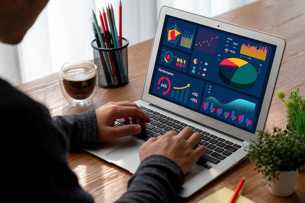 El tablero de datos empresariales proporciona analíticos de inteligencia empresarial modernos para la planificación de la estrategia de marketing