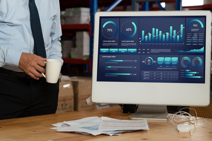 Foto el tablero de datos de negocios proporciona análisis de inteligencia de negocios con comodidad