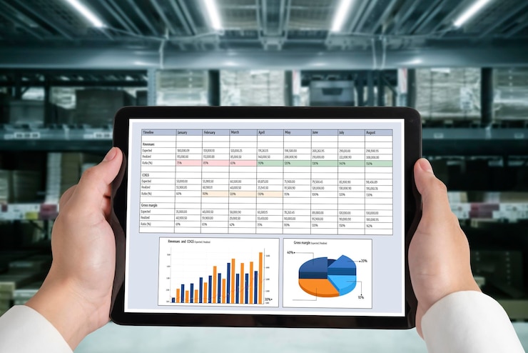 Foto el tablero de datos de negocios proporciona análisis de inteligencia de negocios con comodidad