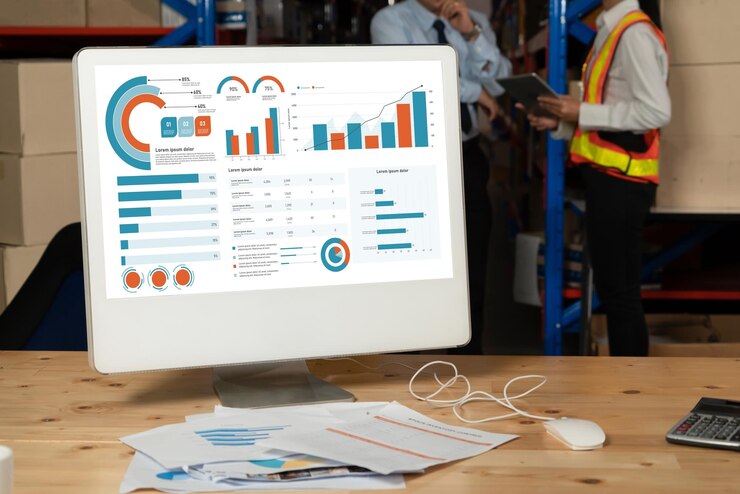 Foto el tablero de datos de negocios proporciona análisis de inteligencia de negocios con comodidad