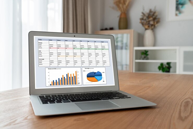 Foto el tablero de datos de negocios proporciona análisis de inteligencia de negocios con comodidad