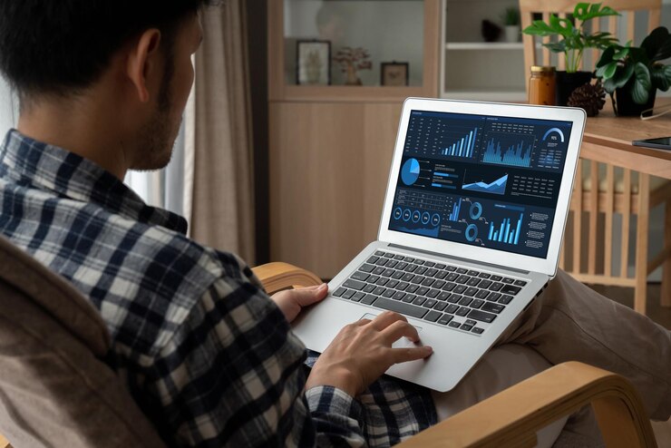 Foto el tablero de datos de negocios proporciona análisis de inteligencia de negocios con comodidad