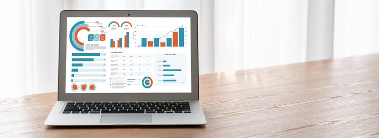 Foto el tablero de datos de negocios proporciona análisis de inteligencia de negocios con comodidad