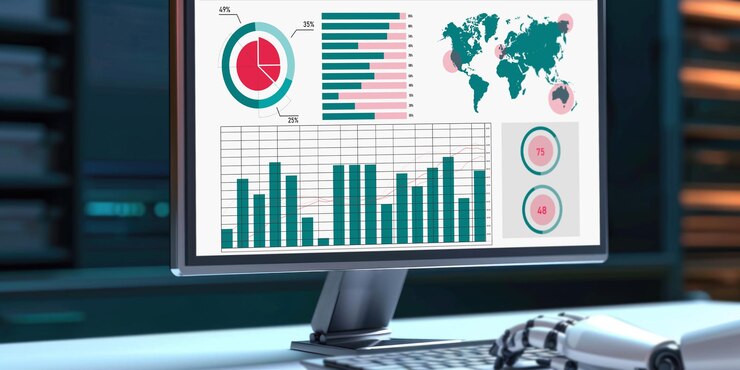 Foto el tablero de datos de negocios proporciona un análisis de inteligencia de negocios rápido