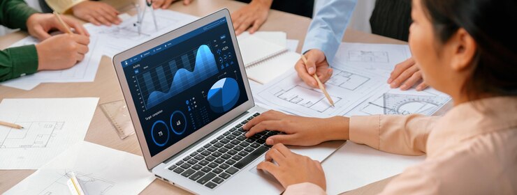 Foto el tablero de datos de negocios proporciona un análisis de inteligencia de negocios rápido