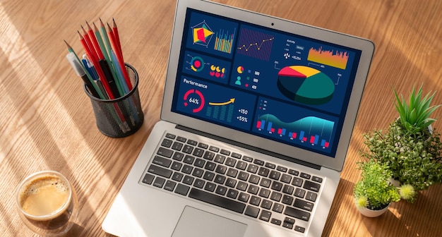 Foto el tablero de datos de negocios proporciona analíticos de inteligencia de negocios modernos