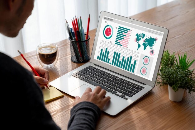 Foto el tablero de datos de negocios proporciona analíticos de inteligencia de negocios modernos