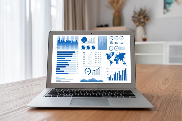 Foto el tablero de datos de negocios proporciona analíticos de inteligencia de negocios modernos