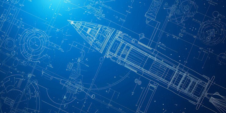 Tablero de diseño de cohetes del proyecto Blueprint 2D