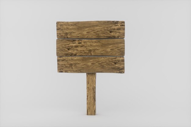 Tablero de guía de madera vacío con representación 3d de fondo blanco