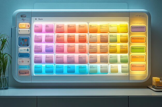 Un tablero de información futurista codificado por colores