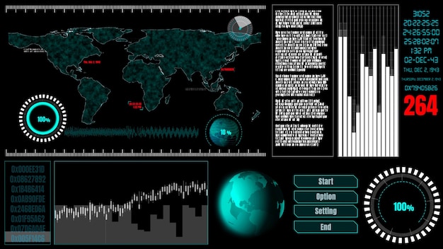 Tablero de interfaz de usuario futurista para el análisis de grandes datos en el gráfico de información