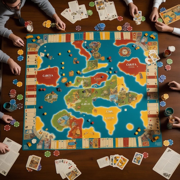 Foto un tablero de juego con un mapa del mundo en él