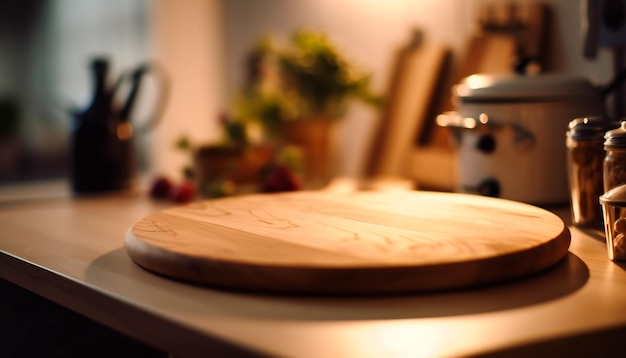 Tablero de madera clara en la mesa de la cocina