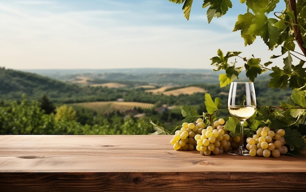 Tablero de madera con jugo y uvas Ai generativo