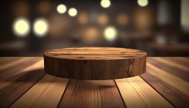 Tablero de madera y mesa de madera, para exhibición de productos y merchandising. IA generativa.