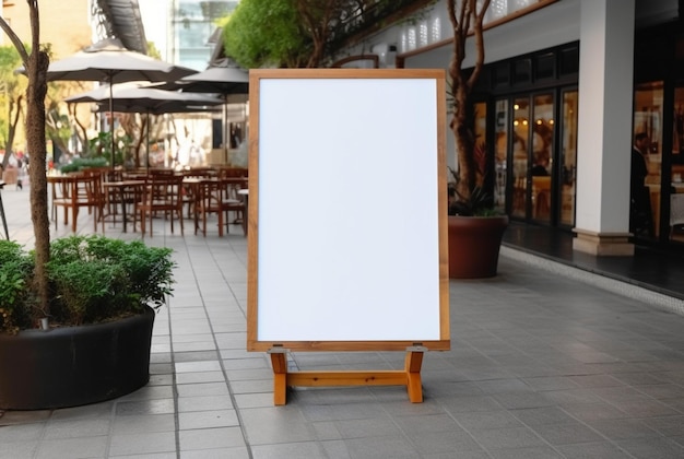 Tablero de menú en blanco cerca de la entrada de la cafetería ai generativo