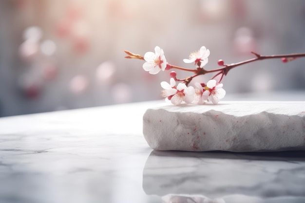 Tablero de piedra de mármol blanco con flores de cerezo Sakura AI