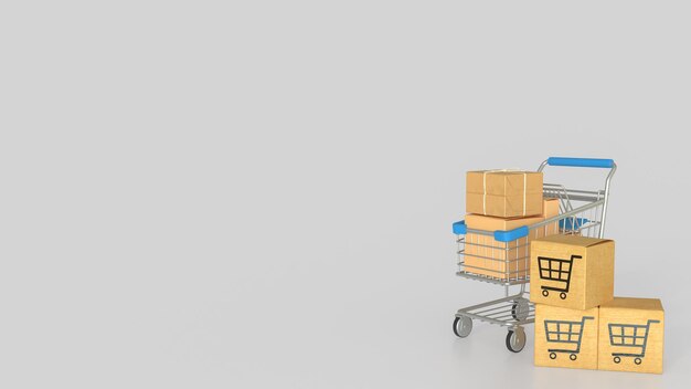 El tablero de tarjetas y el icono del carrito de compras para el concepto de marketing 3D Rendering