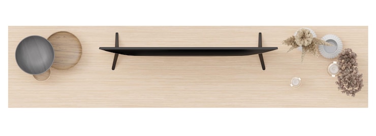 Foto tablero de tv de madera aislado sobre fondo blanco muebles cortados estilo minimalista contemporáneo elemento de la planta de la vista superior renderización estética 3d de la casa moderna