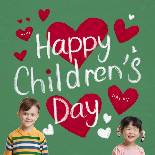 Foto un tablero verde con corazones que dicen feliz día de los niños