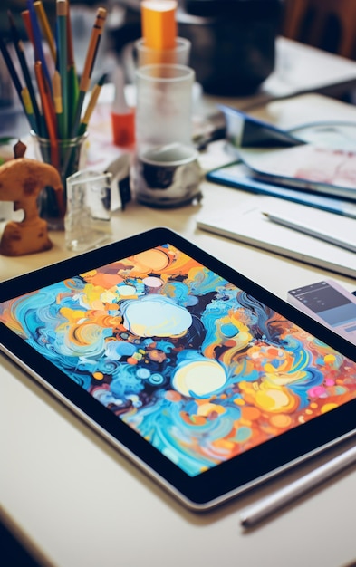 Foto tablet-bildschirm-mockup mit digitaler kunstarbeit design benutzerfreundliches app-konzept