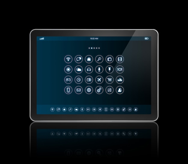Tablet digital com interface de ícones de aplicativos