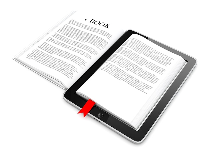 Foto tablet e-book em fundo branco