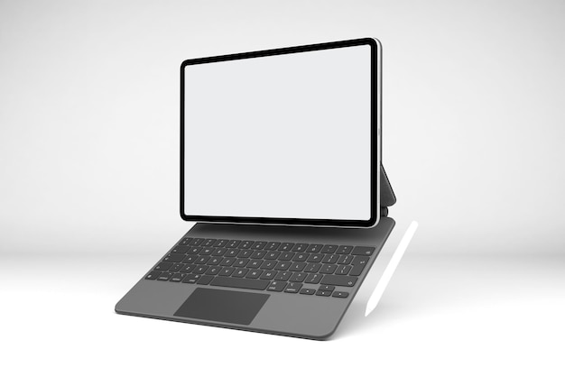 Tablet e teclado mágico lado direito isolado em fundo branco