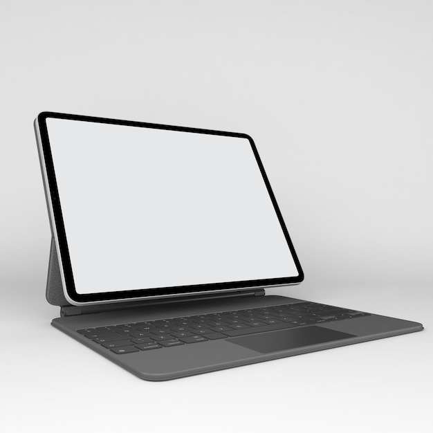 Tablet e teclado mágico lado esquerdo em fundo branco