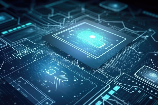 Tablet gefangen im wirbelnden Strudel von Daten, Nanotechnologie und künstlicher Intelligenz