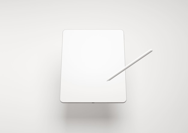 Tablet mit Bleistift auf weißem Hintergrund 3D-Render