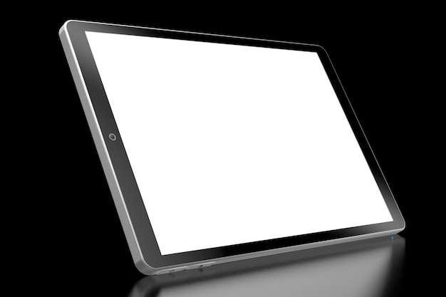 Tablet mit leerem Bildschirm isoliert auf schwarzem Hintergrund