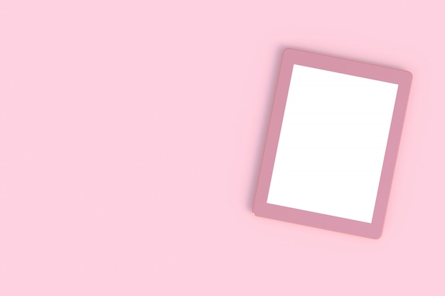 Tablet na mesa de madeira-de-rosa, renderização em 3d