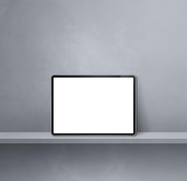 Tablet pc digital en estante de pared gris Banner de fondo cuadrado