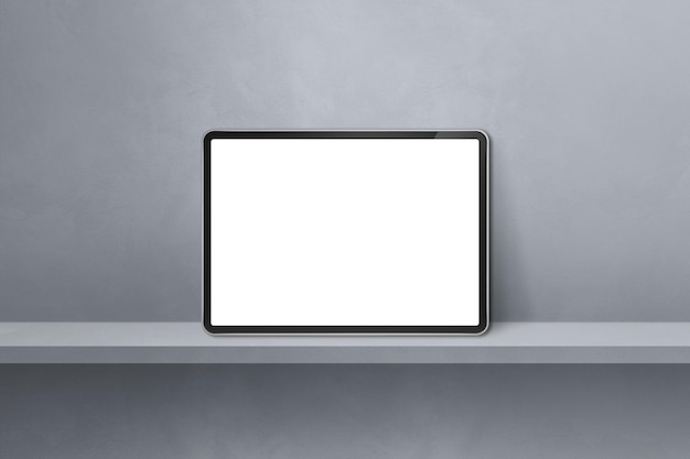 Tablet pc digital en estante de pared gris Banner de fondo horizontal