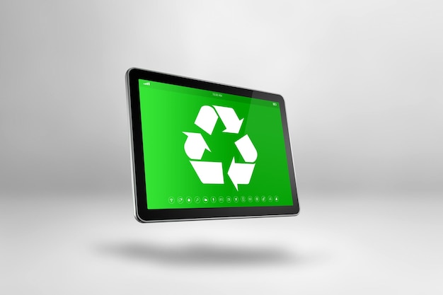 Tablet PC digital con un símbolo de reciclaje en pantalla concepto de conservación del medio ambiente