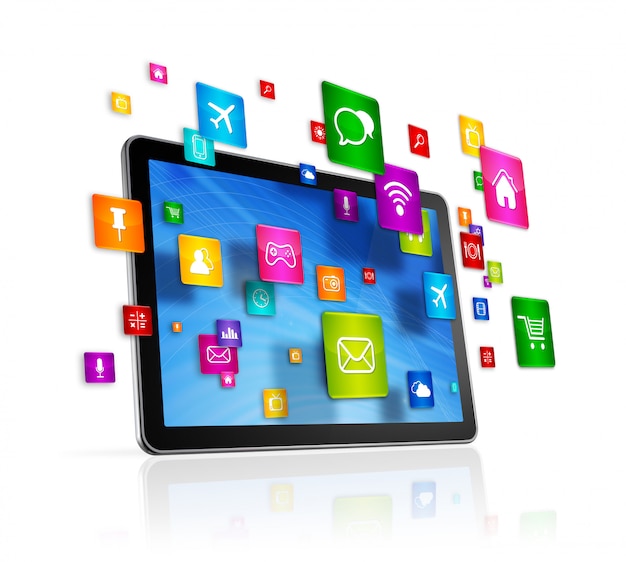 Tablet PC und fliegende apps Ikonen