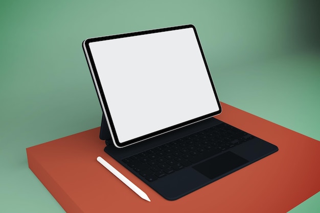 Tablet und Magic Keyboard linke Seite im grünen Hintergrund